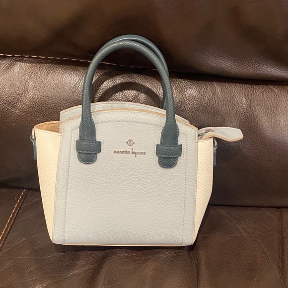NEW Nanette Lepore Cream Navy and Gray Satchel. MISPLACED STRAPS - Picture 1 of 9